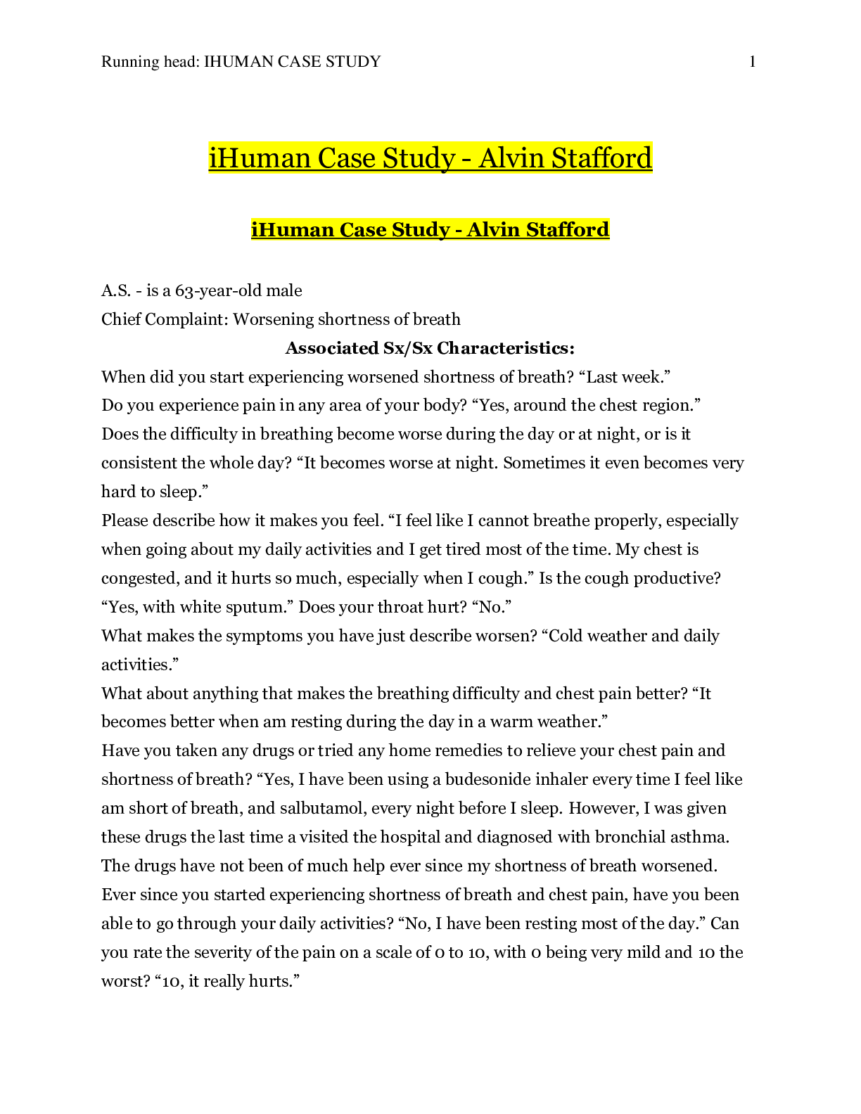 Preview image for Alvin Stafford - iHuman Case Study-Worsening shortness of breath